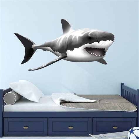 VWAQ Large Great White Shark Wall Decal Peel and Stick Wall Decor ...