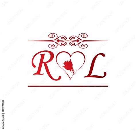 RL love initial with red heart and rose Stock Vector | Adobe Stock