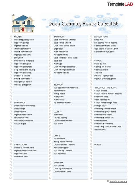 Printable House Cleaning Checklist Template - Printable Templates