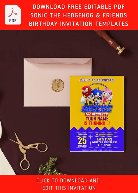 Free Editable PDF – Cute Sonic The Hedgehog Birthday Invitation ...