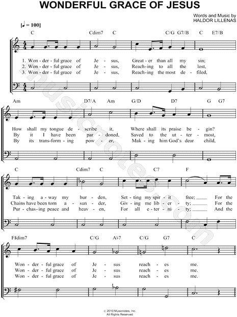 Haldor Lillenas "Wonderful Grace Of Jesus" Sheet Music (Easy Piano) in ...