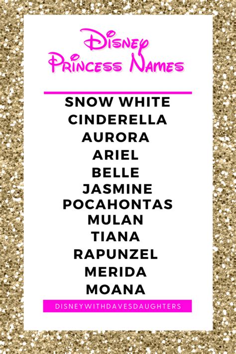 List of Disney Princess Names - Disney With Dave's Daughters