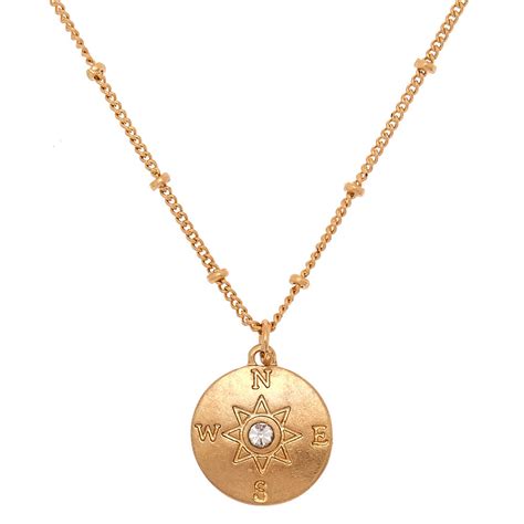 Gold Compass Pendant Necklace | Claire's US