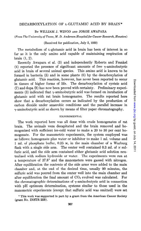 (PDF) Decarboxylation of L-glutamic acid by brain