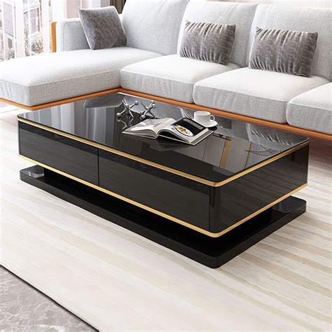 51" Black/White Rectangular Coffee Table with Storage 4 Drawers ...