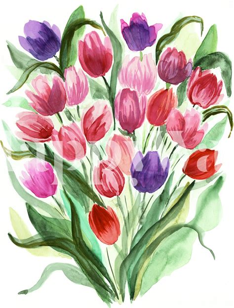 Watercolor Tulips Wallpaper - Beautiful Floral Pattern - Happywall