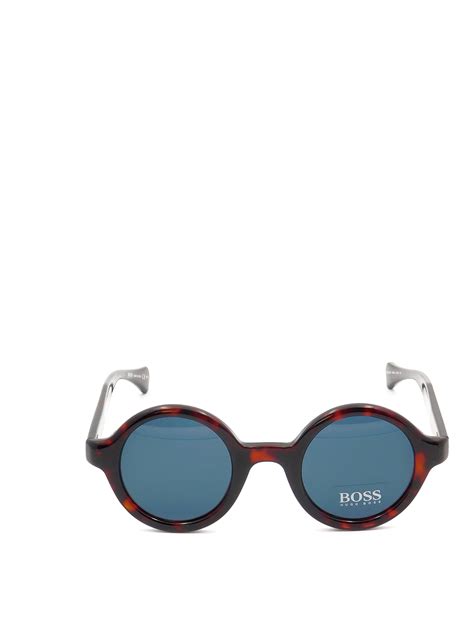 Hugo Boss - Dark havana round sunglasses with logo - sunglasses ...