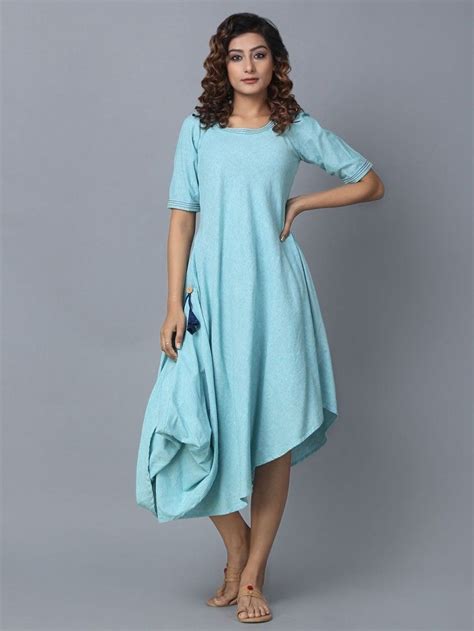 Blue Cotton Linen Asymmetric Dress | Linen gown, Dresses, Cotton linen ...