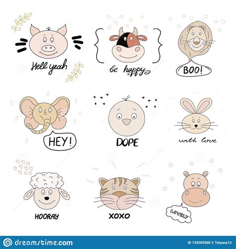 Prints or Postcards with Funny Cute Animals Stock Vector - Illustration ...