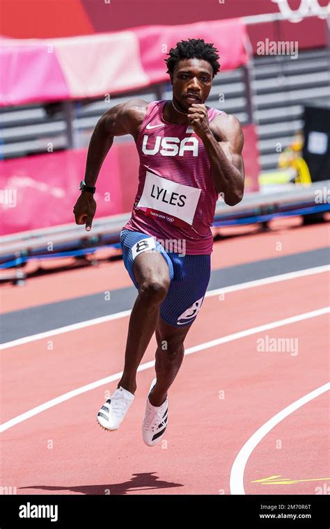 Noah Lyles (USA) competing in the Men's 200 metres heats at the 2020 ...