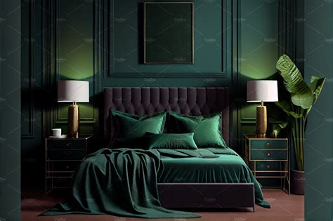 Modern emerald green bedroom interior | Decorative Illustrations ...