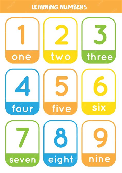 Premium Vector | Learning numbers cards from 1 to 9 colorful flashcards