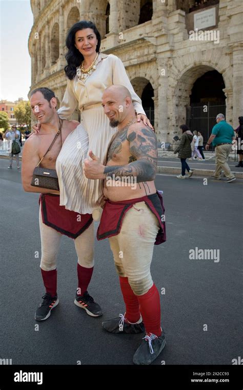 Rome, Italy. 21st Apr, 2024. Two players of Harpastum, an ancient game ...