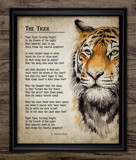 The Tiger Poem, 1794 William Blake, Printable Tyger Poem, Famous Poem ...