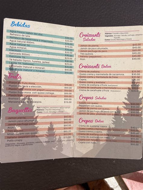 Menu at Coyote Café, Guadalajara