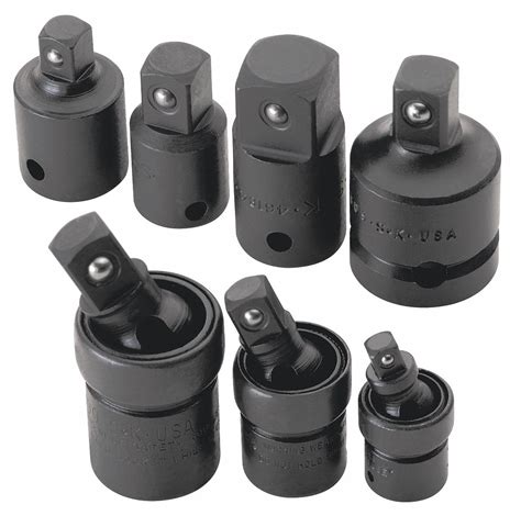 Impact Socket Adapter Set, Black Oxide, Output Drive Size 1/2 in, 3/8 ...