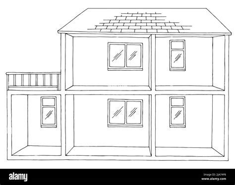 House room graphic black white empty home interior sketch illustration ...