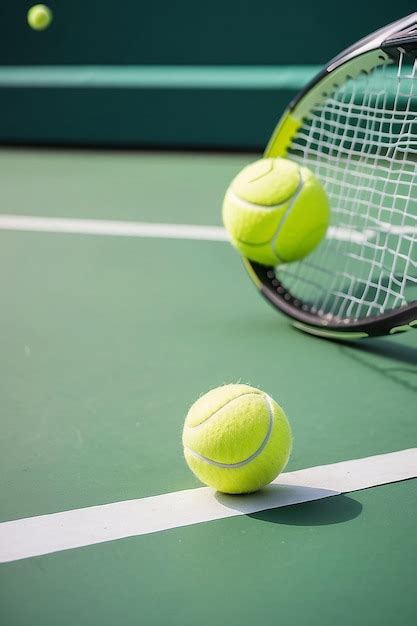 Premium Photo | Tennis ball and racket on green tennis court in pastel ...