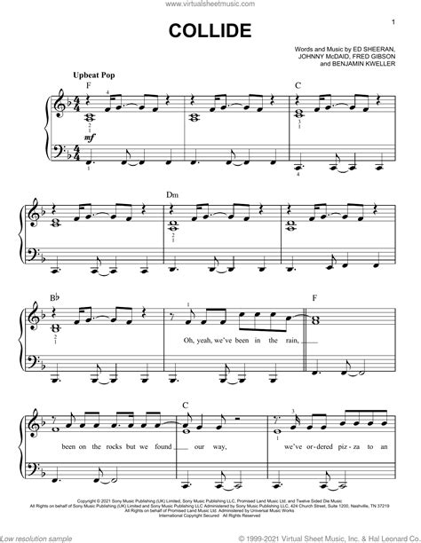 Collide sheet music for piano solo (PDF-interactive)