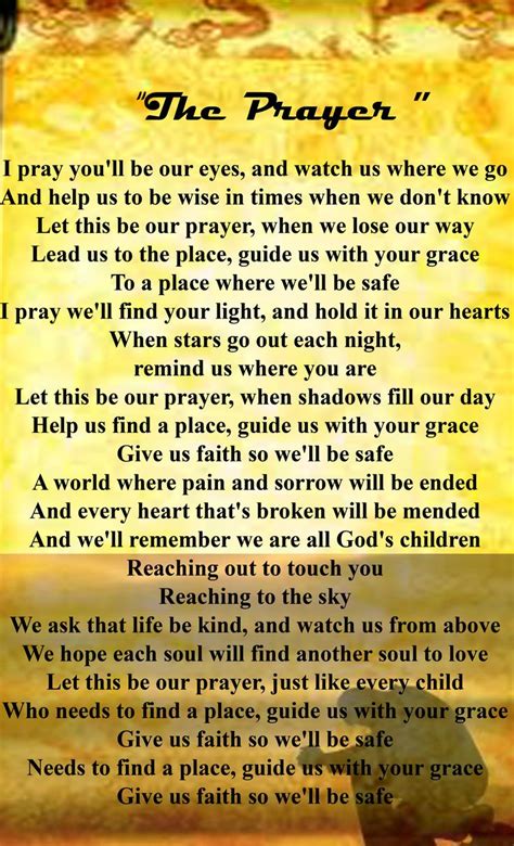 The Prayer by Josh Groban/Celine Dion | Our father lyrics, Great song ...