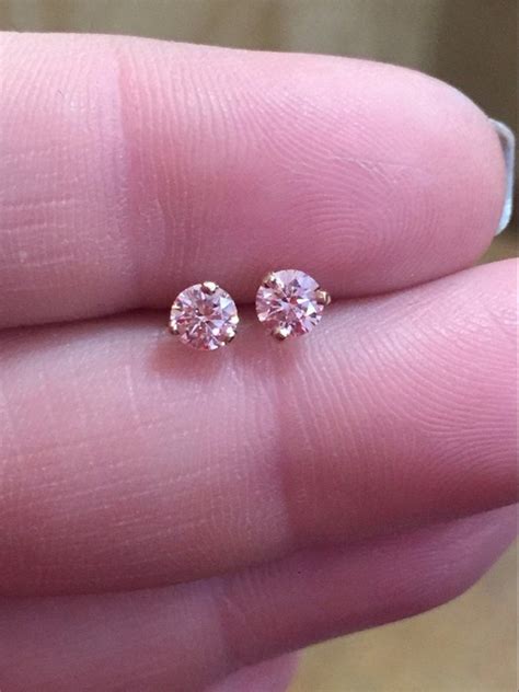 Real Diamonds Round Lab Grown Pink Diamond Stud Earrings In 14K Rose ...