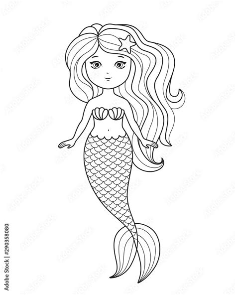 Little cute mermaid coloring page. Coloring book for kids vector ...