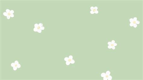 Soft Green Hand-drawn Flowers Aesthetic Desktop Wallpaper