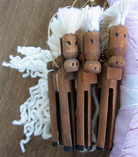 Set of 3 Handmade Vintage Wooden Clothespin Ornaments - Horses ...