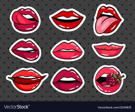 Female lips stickers set Royalty Free Vector Image