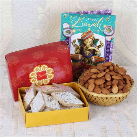 Kaju Katli Box With Diwali Greeting Card India