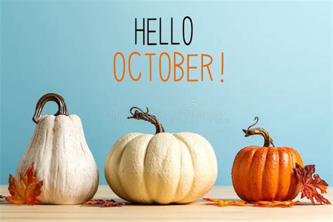 Hello October Message with Pumpkins Stock Image - Image of seasonal ...