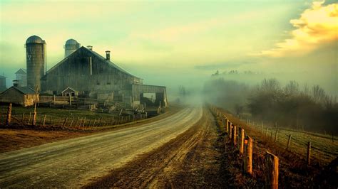 Old Farm House in the Field at Sunset Photo and Desktop Wallpaper