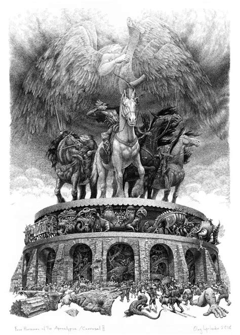 Four Horsemen of Apocalypse or Carousel II Drawing by Oleg Lipchenko ...