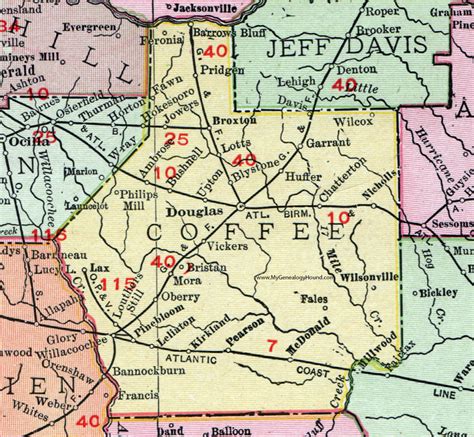 Coffee County, Georgia, 1911, Map, Rand McNally, Douglas, Nicholls, Broxton