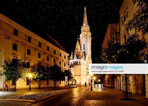 Nighttime view of Matthias Church in Budapest, Hungary ...