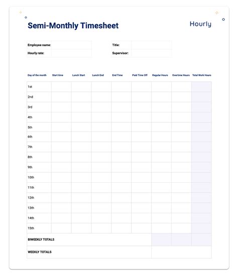 Free Printable Semi Monthly Timesheets - Printable Form, Templates and ...