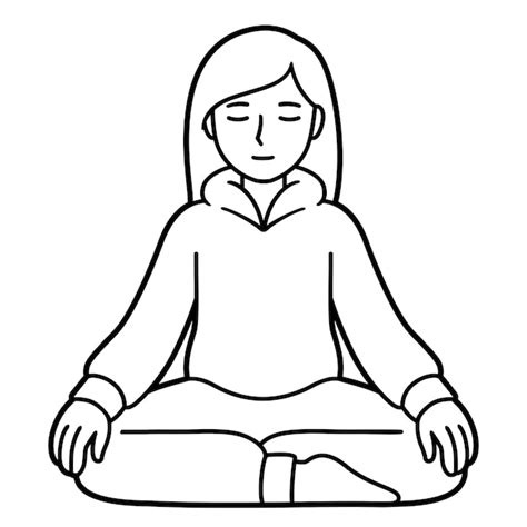 Premium Vector | Woman sitting in meditation black and white line art