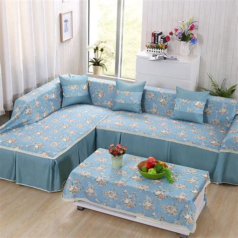 Full Flower Slipcover Sofa Covers Home Decor L shaped Corner Plaid Sofa ...