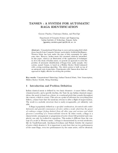 (PDF) Tansen: A system for automatic raga identification | Gaurav ...