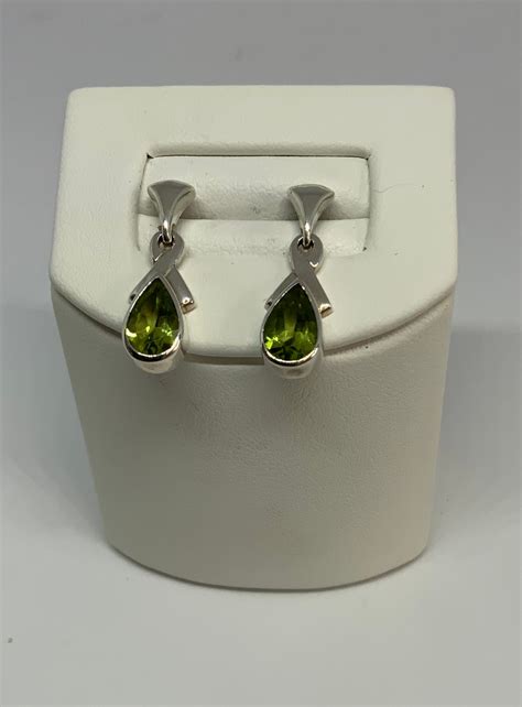 Handmade Silver Pear Shape Peridot Drop Earrings - Jewelwork