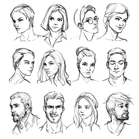 a bunch of sketches of people with different facial expressions