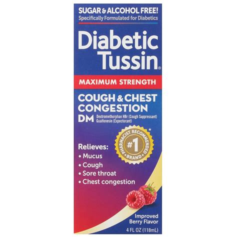 Diabetic Tussin DM Maximum Strength Cough Suppressant & Expectorant ...