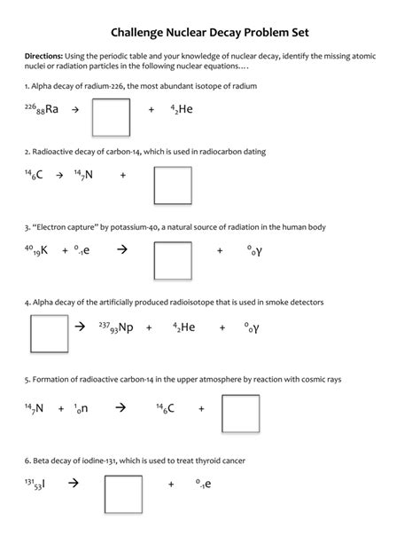 Nuclear Decay Worksheet Answers Key - Wordworksheet.com