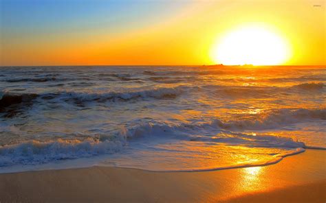 Golden sunset over the waves wallpaper - Beach wallpapers - #43974