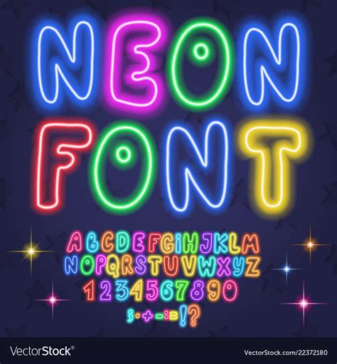 Colored neon letters numbers font alphabet Vector Image