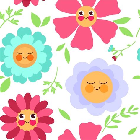 Free Vector | Flat spring smiley flowers pattern design