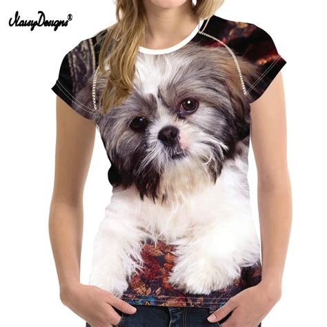 NoisyDesigns Novelty Shih Tzu Printed Short Sleeve Women T Shirts ...