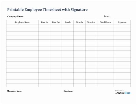 Printable Employee Timesheet With Signature