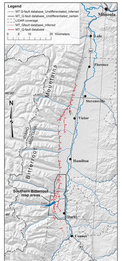 Quaternary fault and location map of the Bitterroot fault and ...