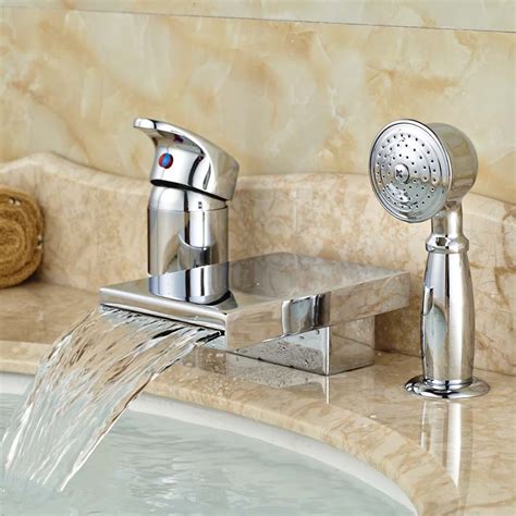 Single Handle Deck Mount Waterfall Spout 3pcs Tub Filler Roman Bathtub ...